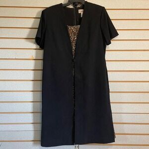 Worthington Dress Women's Size 12 Black Animal Print Short‎ Sleeve Career